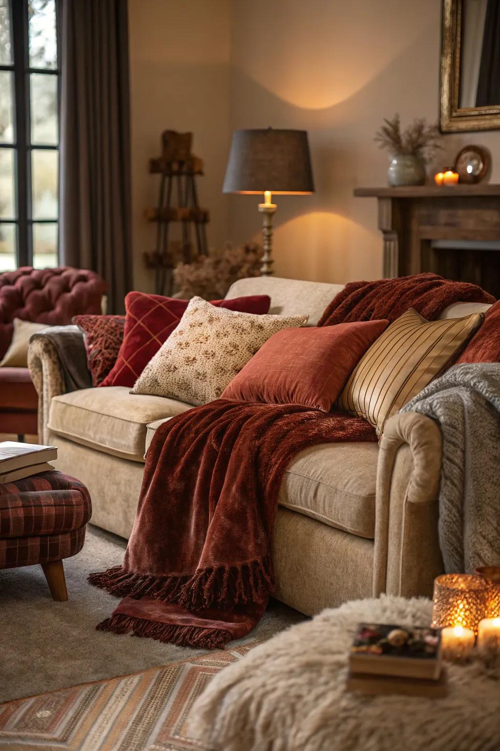 Velvet and faux fur add luxury and warmth to your space.