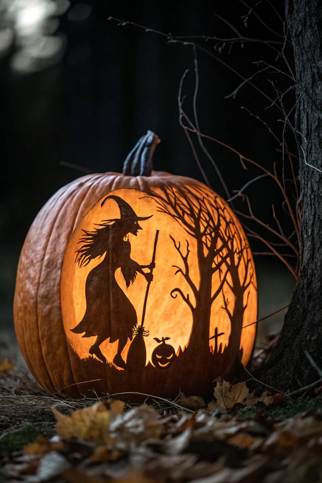 A classic hunched back witch pumpkin silhouette.