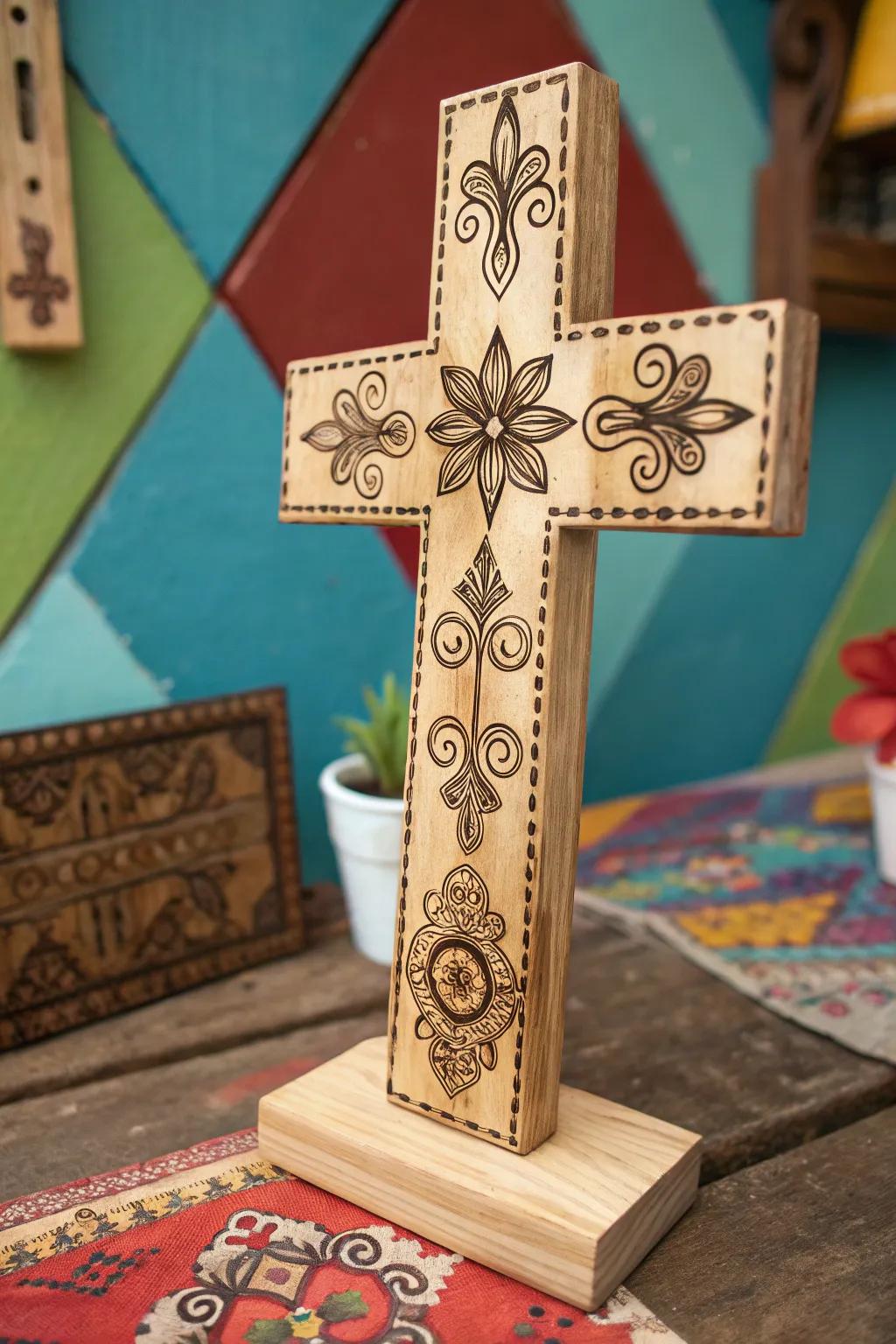 Retro patterns bring fun and nostalgia to wooden cross designs.