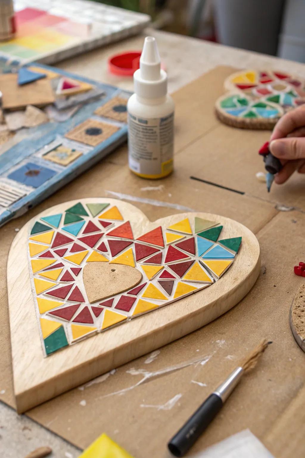 Mosaic tile hearts bring color and texture to any project.