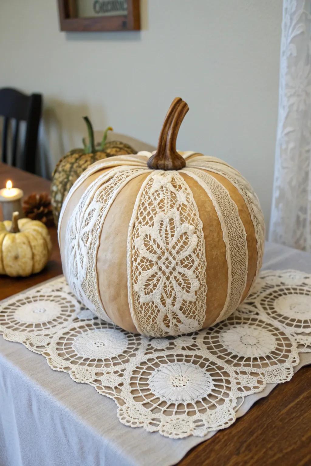 Lace stenciling adds a delicate and sophisticated touch to decor.