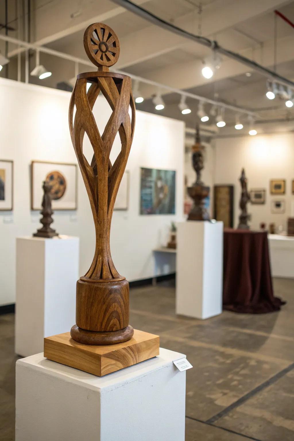 Abstract wooden forms provide artistic and unique trophy options.