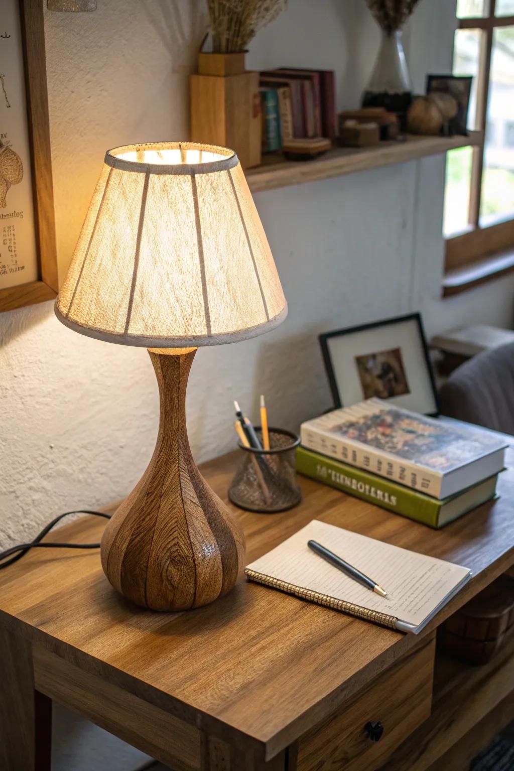 Illuminate your space with a handmade wooden lamp.