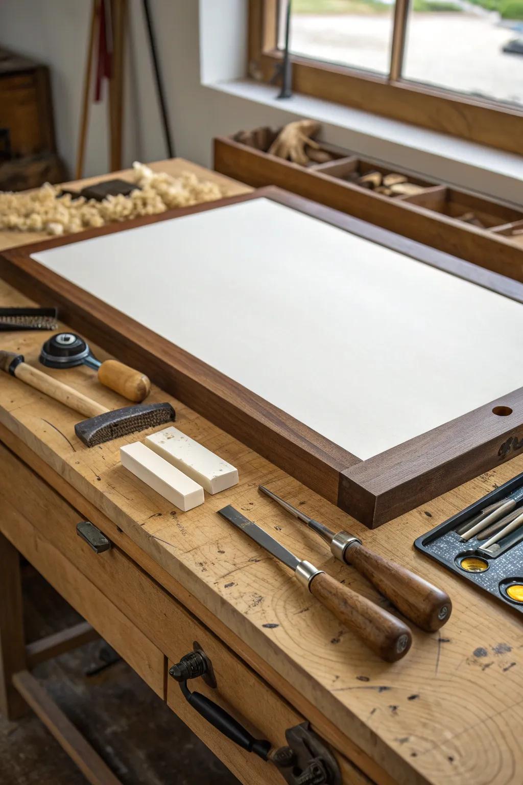 Discover the art of simplicity with a poster board workbench top—an affordable and effective solution for your creative projects.