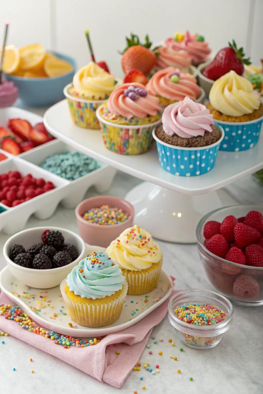 A sweet cupcake decorating contest setup for a creative birthday.