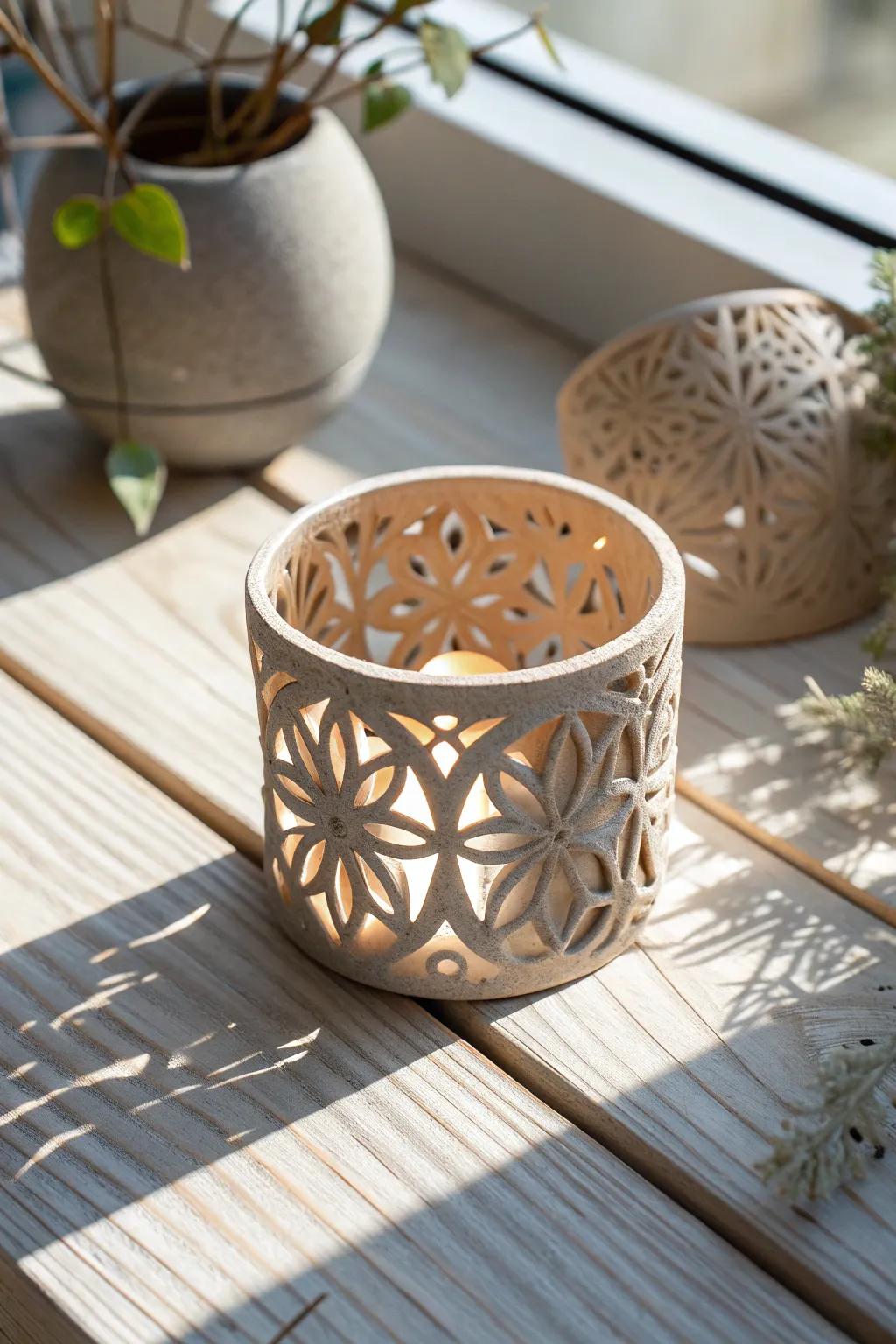 Illuminate your space with this beautifully crafted 3D printed tea light holder, perfect for adding a touch of warmth and elegance to your home.