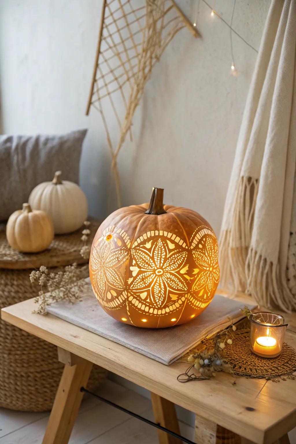 Transform your pumpkin into a glowing masterpiece with intricate illuminated patterns.
