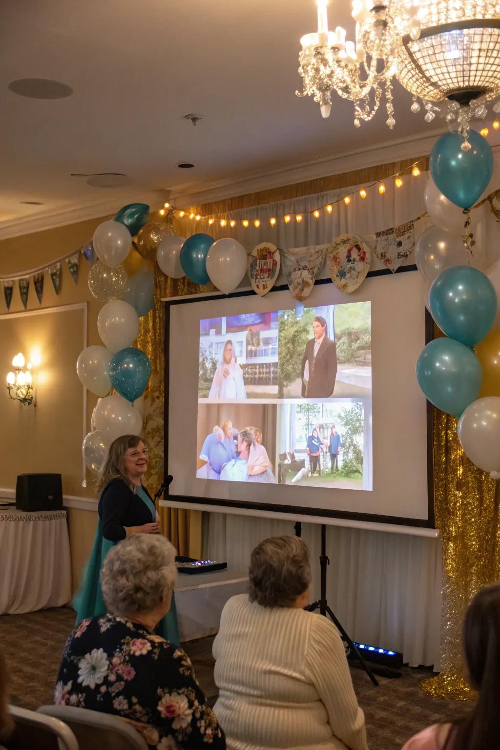 A memory slideshow celebrates the couple's journey over 50 years.