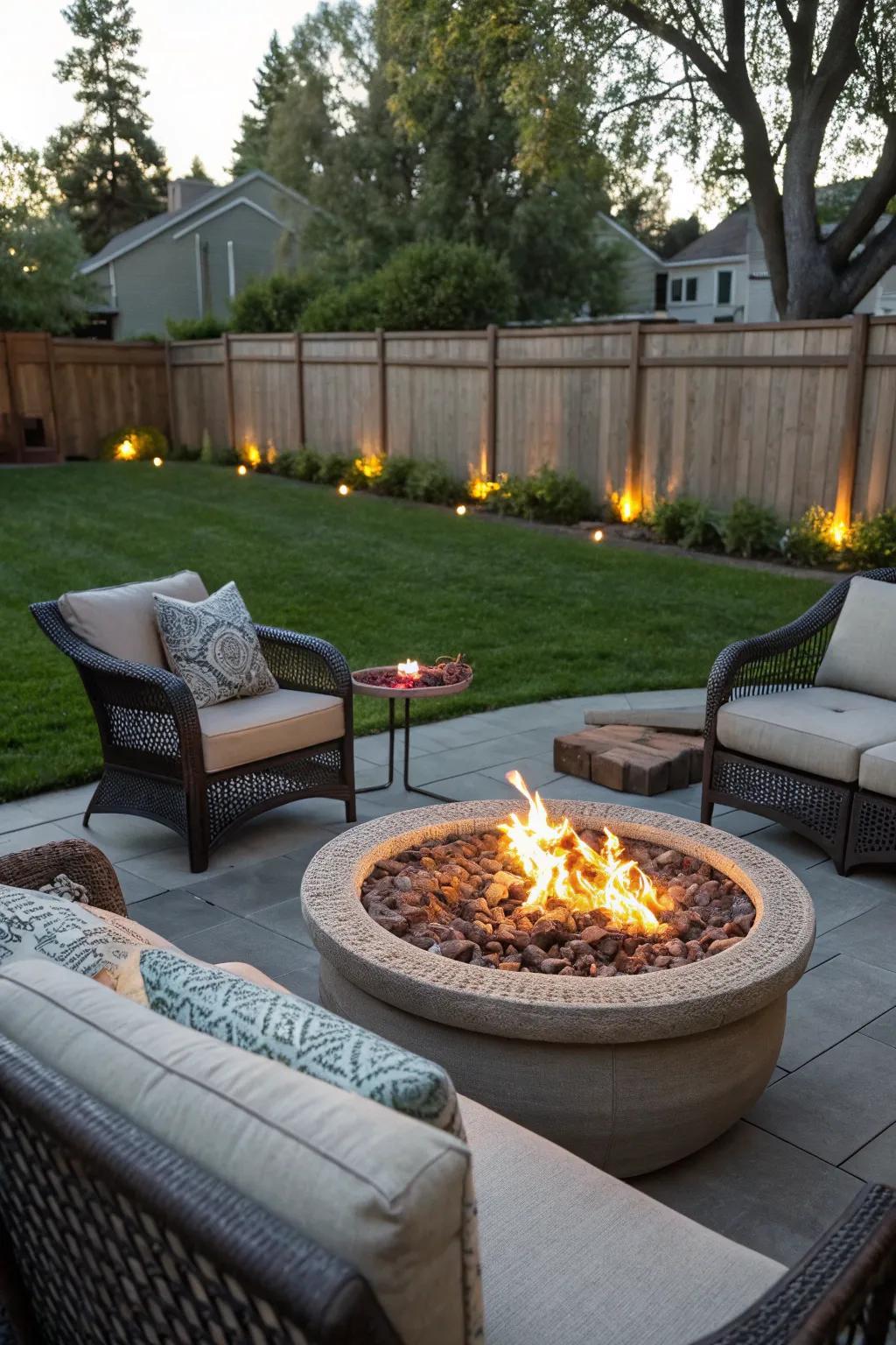 An outdoor fire pit adds warmth and ambiance to any backyard.