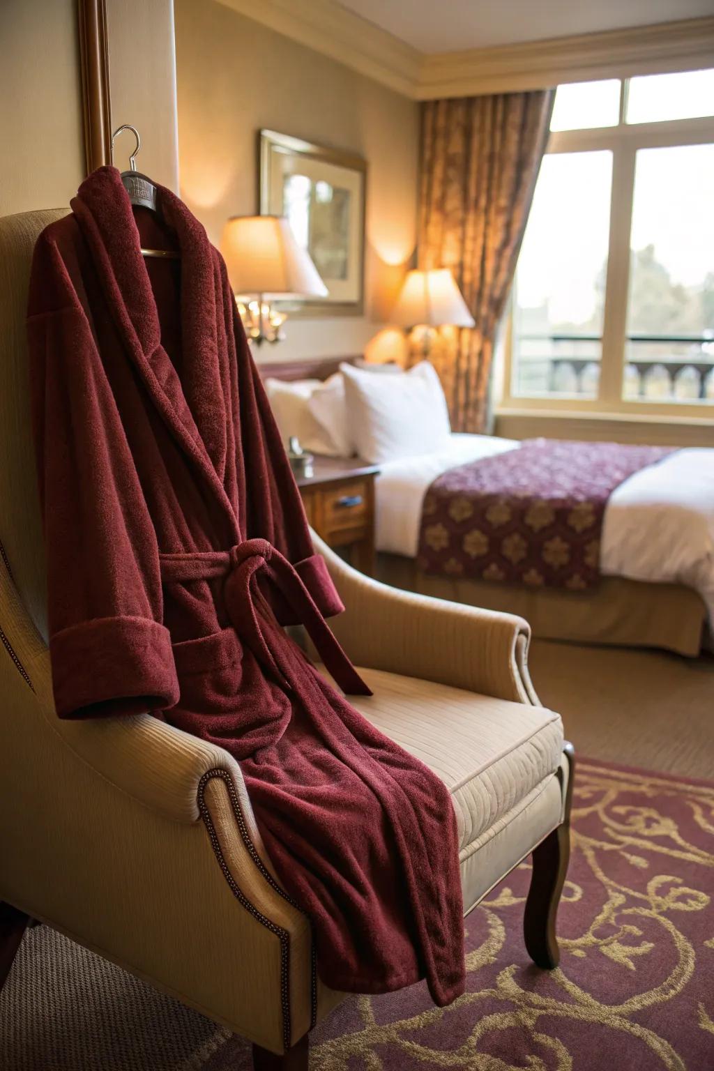 Indulge in luxury with an embroidered plush robe.