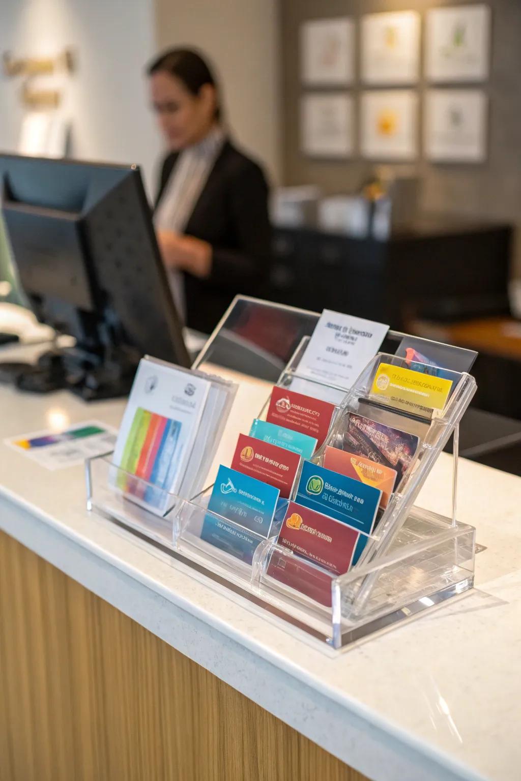 Acrylic card holders offer a sleek organizational solution.