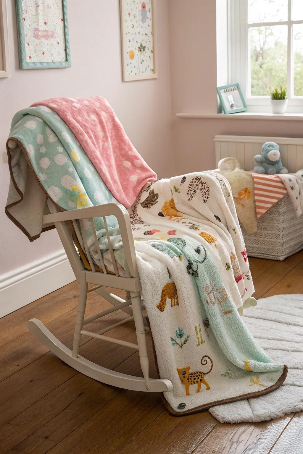 Tactile blankets provide warmth and sensory play.