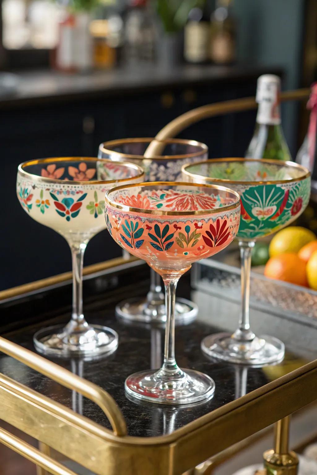 Colorful cocktail glasses that toast to creativity.