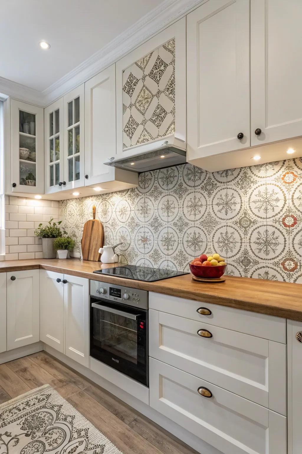 Tiles with wallpaper patterns offer elegance and practicality.