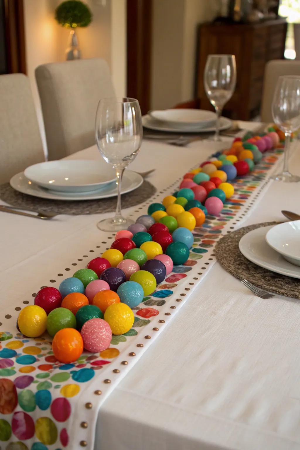 Add charm to your dining table with a ball art table runner.