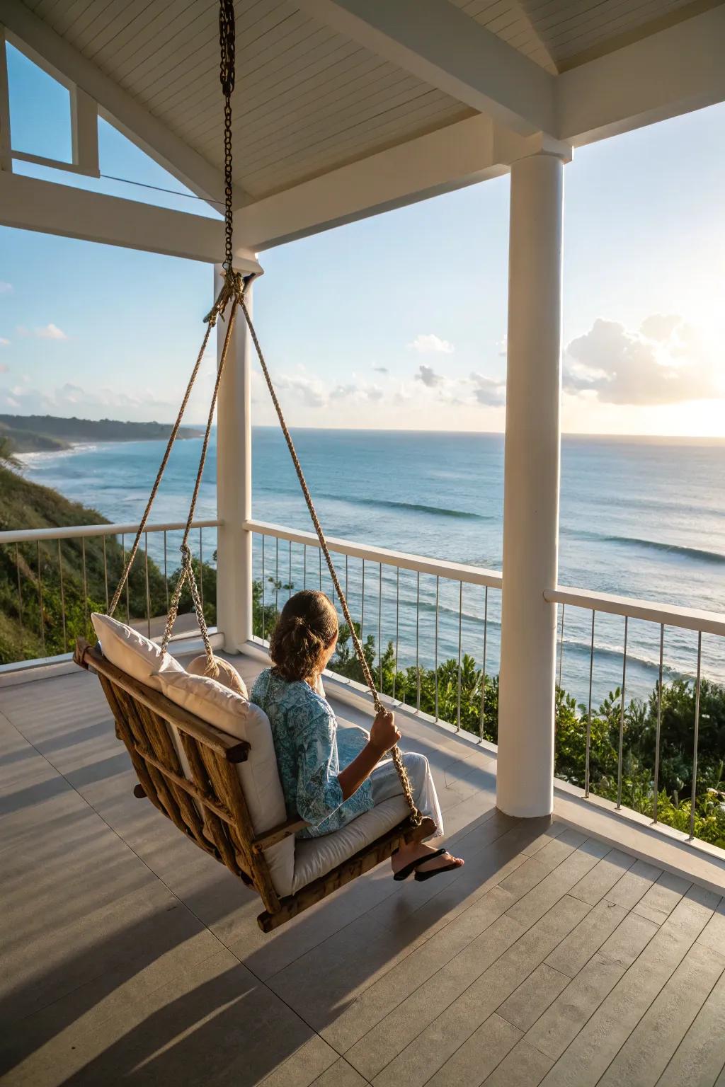 Swing chairs offer fun and relaxation in your beach setting.