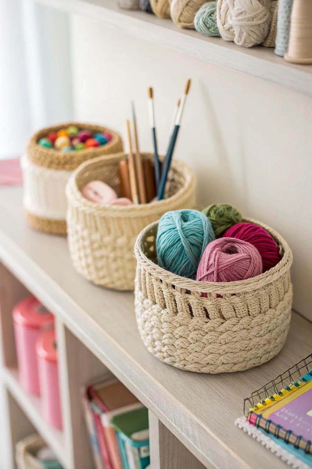 Organize stylishly with crochet mini baskets.