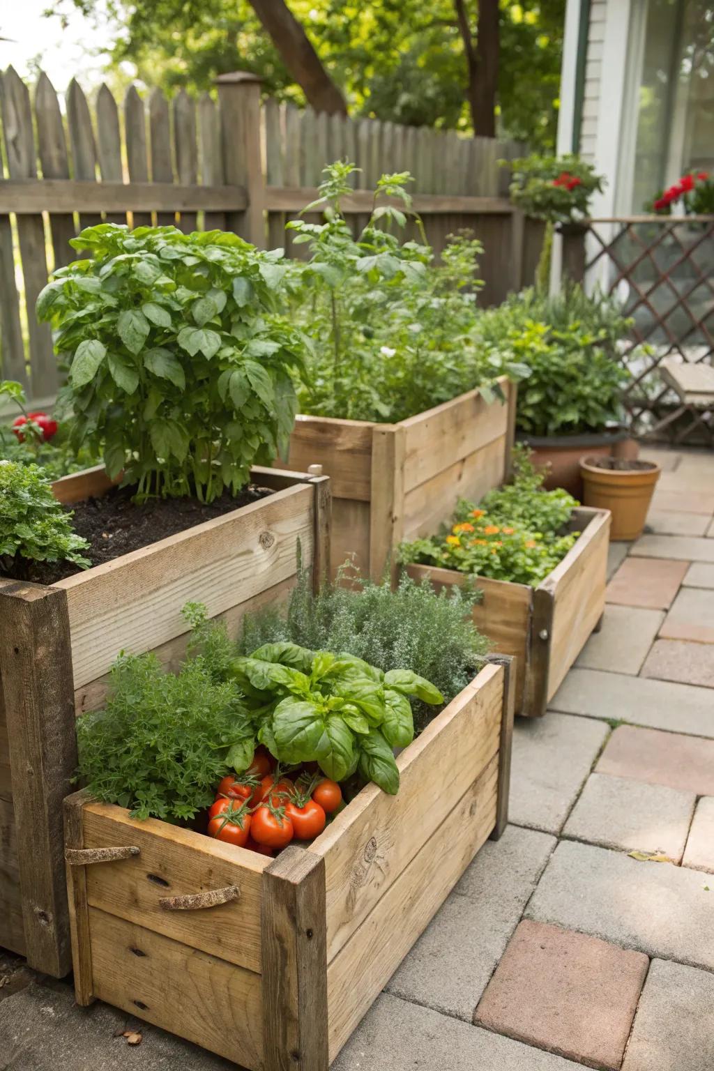 Reclaimed wood planters offer a sustainable and stylish gardening option.