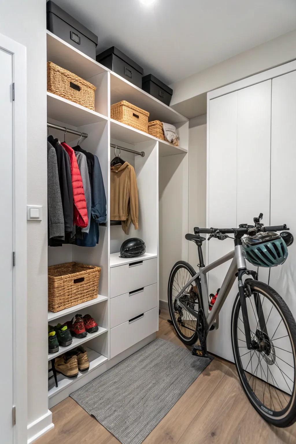 Utilize closet space for discreet bike storage.