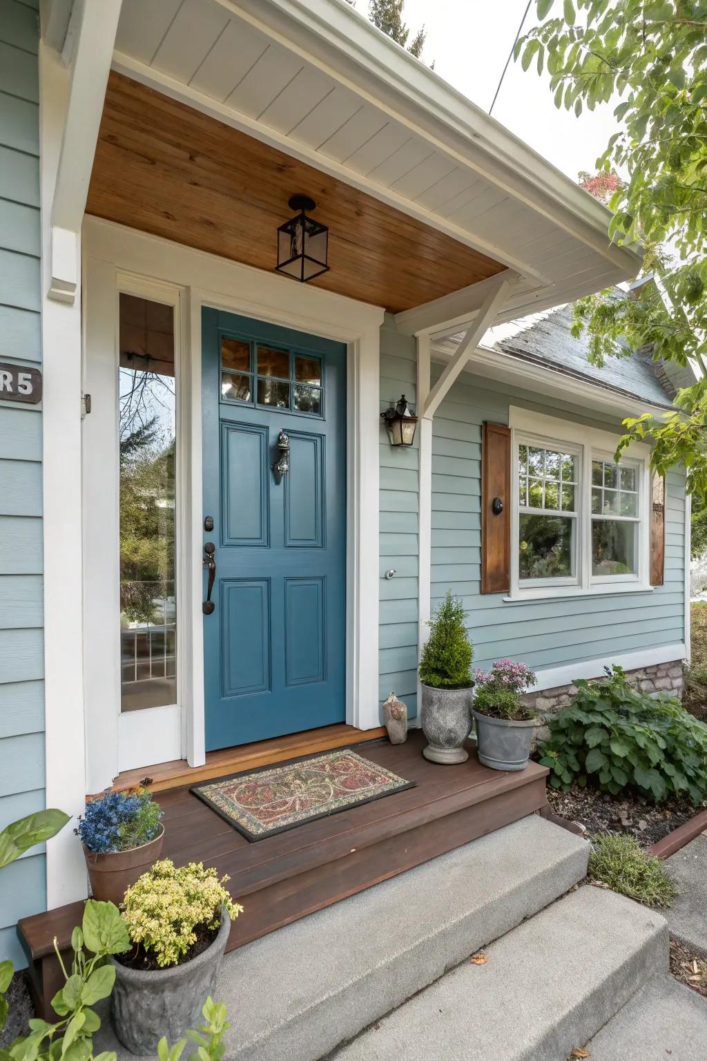 Watery blue doors add a refreshing touch to any entrance.