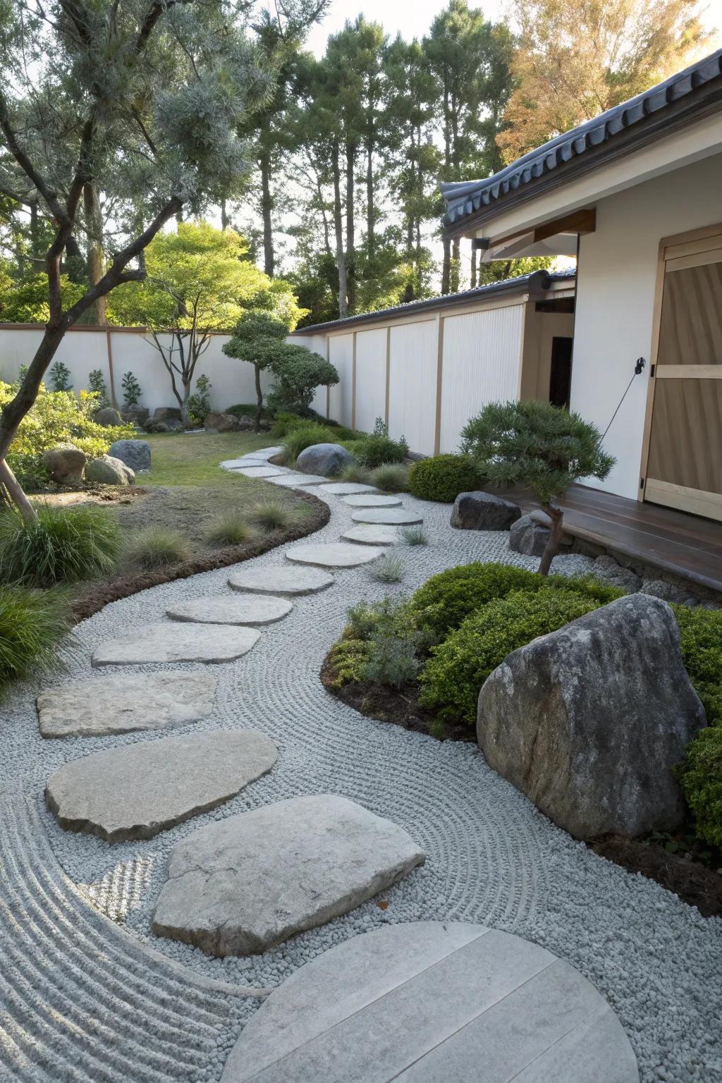 Bluestone paths in Zen gardens offer tranquility and simplicity.