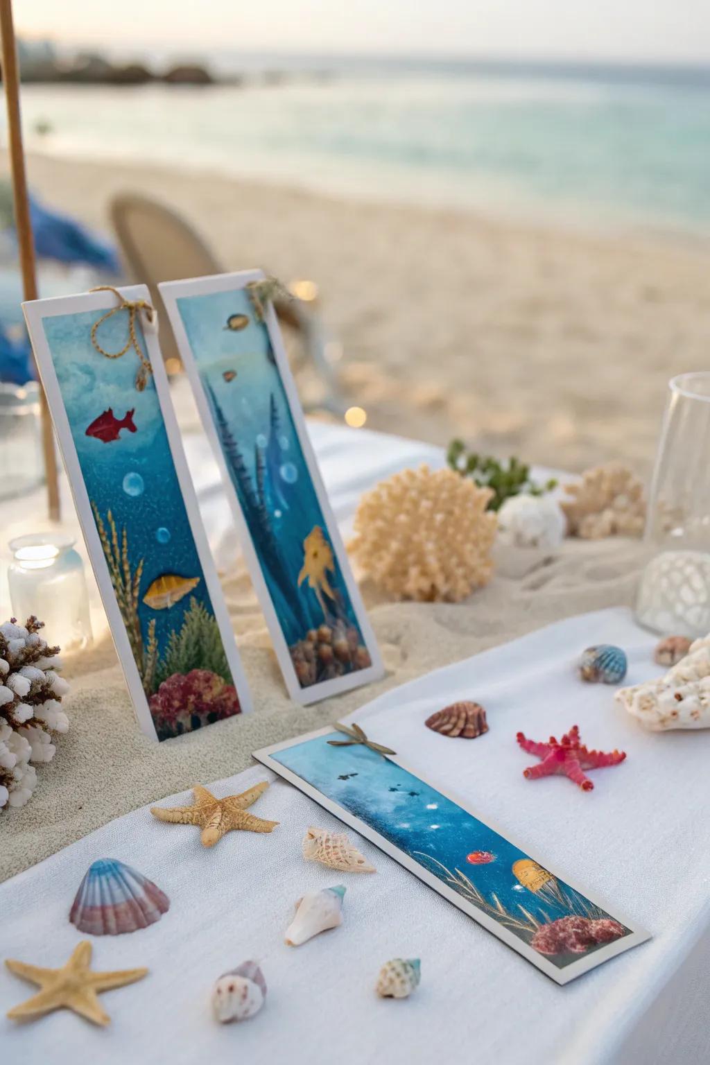 Underwater scenes bring a refreshing oceanic touch to bookmarks.