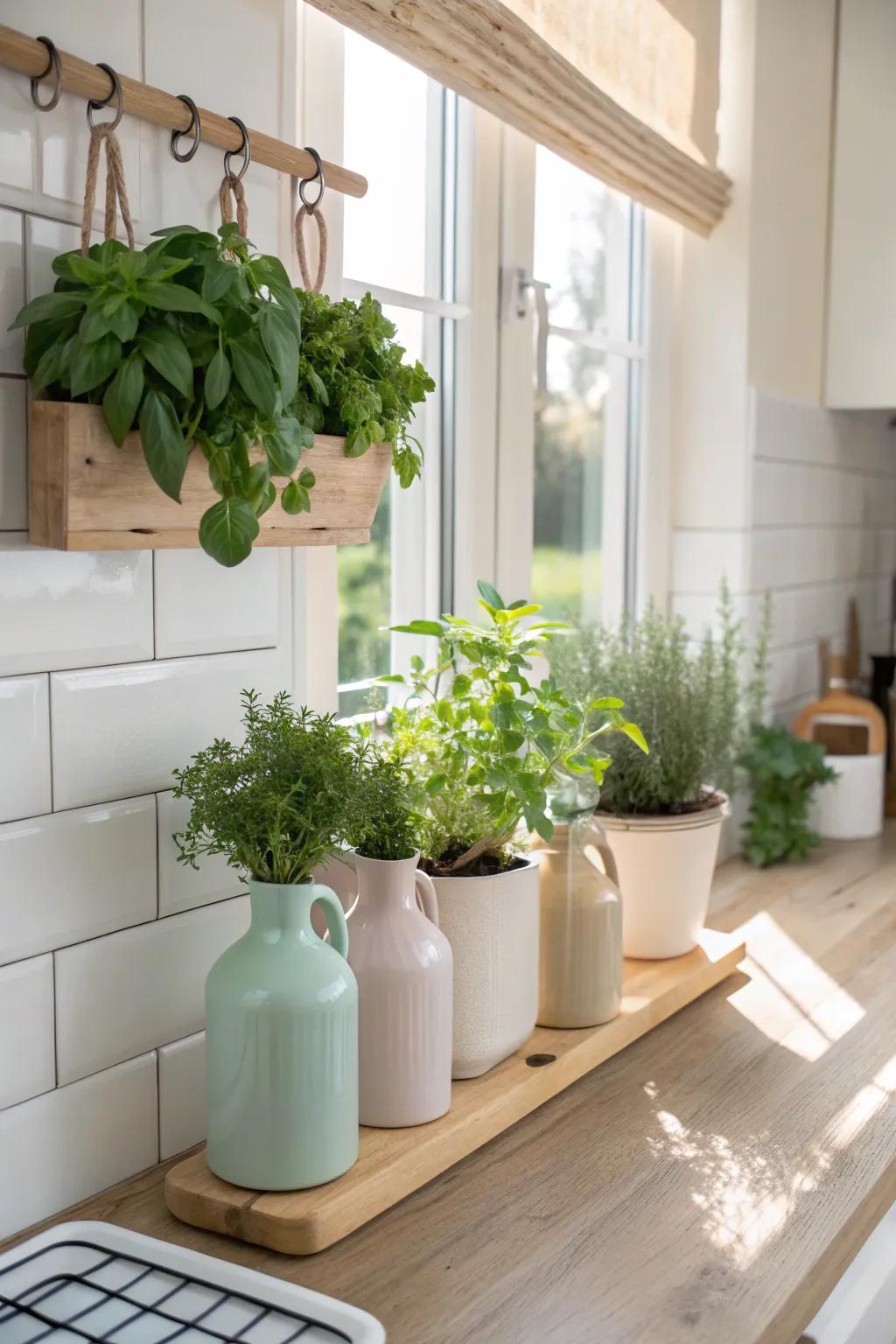Transform your kitchen into a lush haven with a chic, eco-friendly herb garden made from repurposed milk jugs!