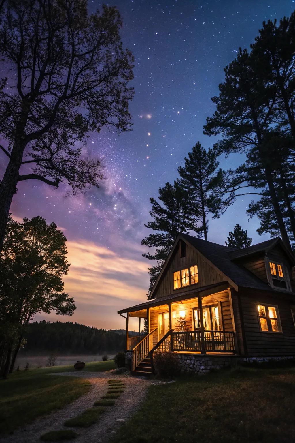 Outdoor lighting creating a magical nighttime ambiance