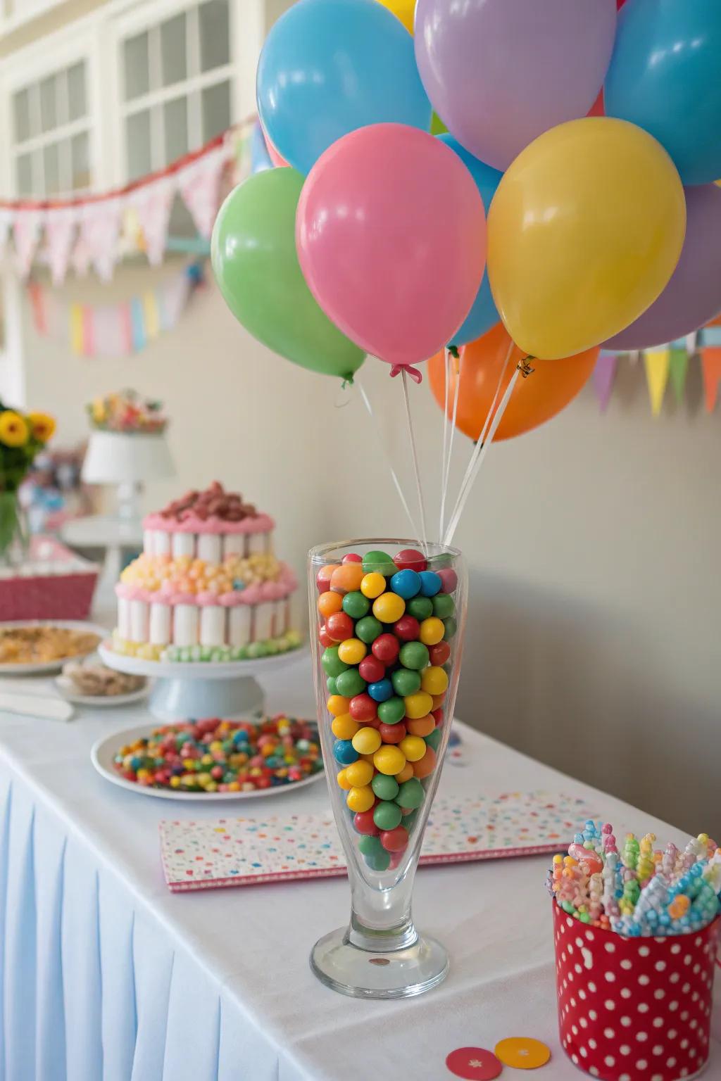 A candy vase for kids' parties adds fun and excitement to the celebration.