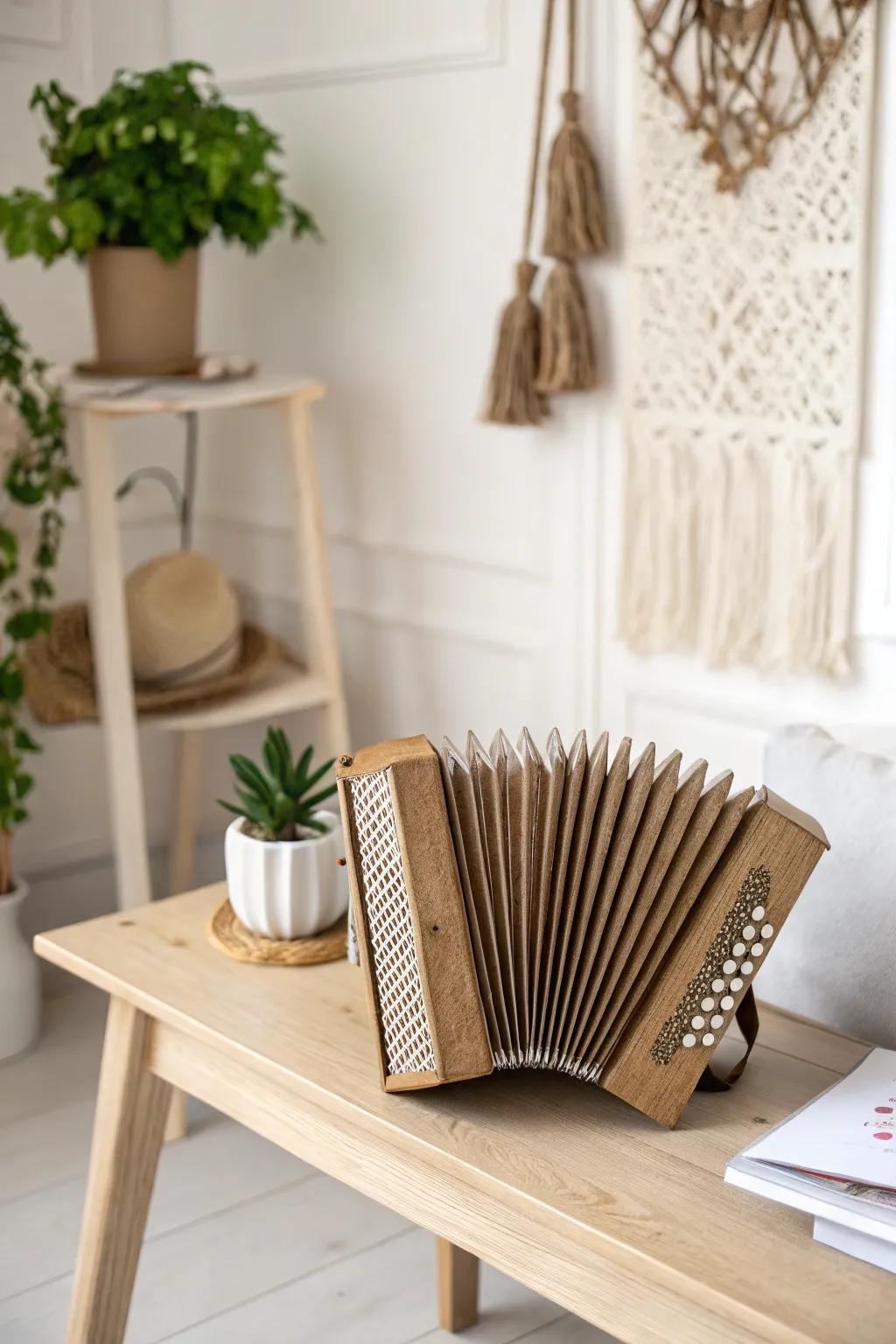 Bring a touch of French charm into your home with this foldable cardboard accordion. #DIYDelight #CardboardCraft