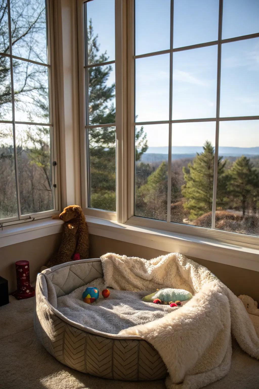 A bed with a view offers comfort and entertainment for your cat.