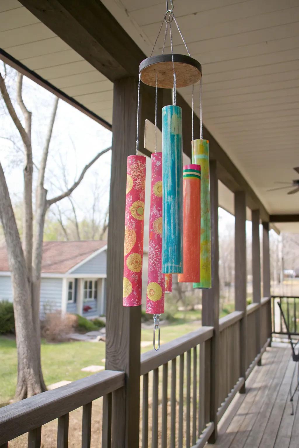 Chalk powder wind chimes add sound and color to your outdoor space.