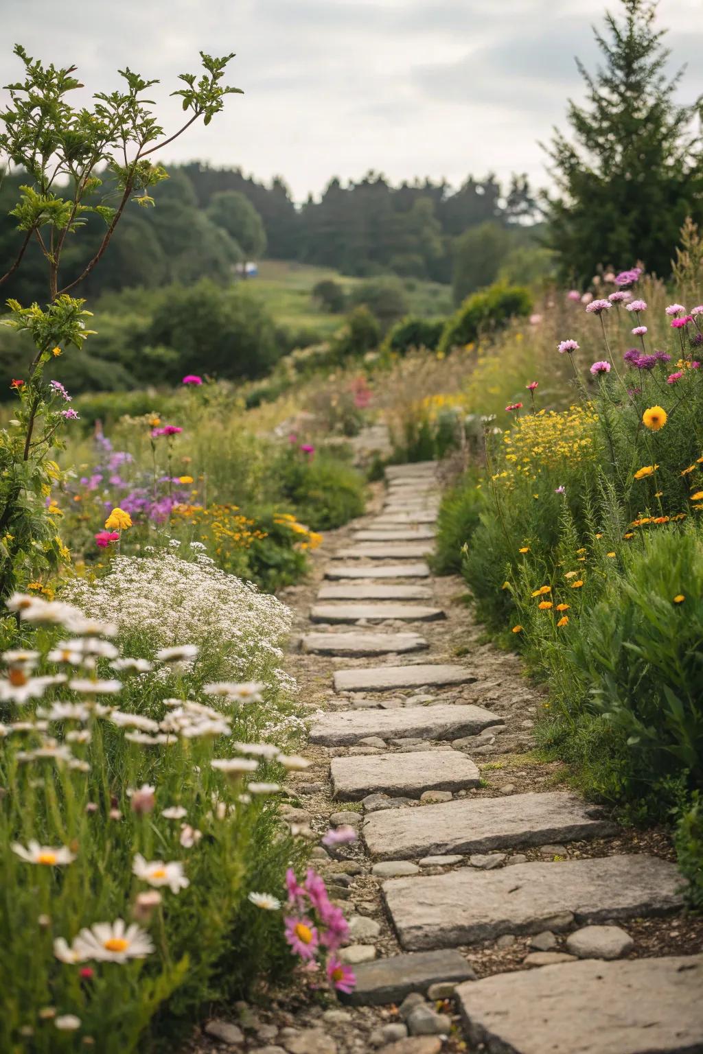 Loose stones create a natural, charming garden path.