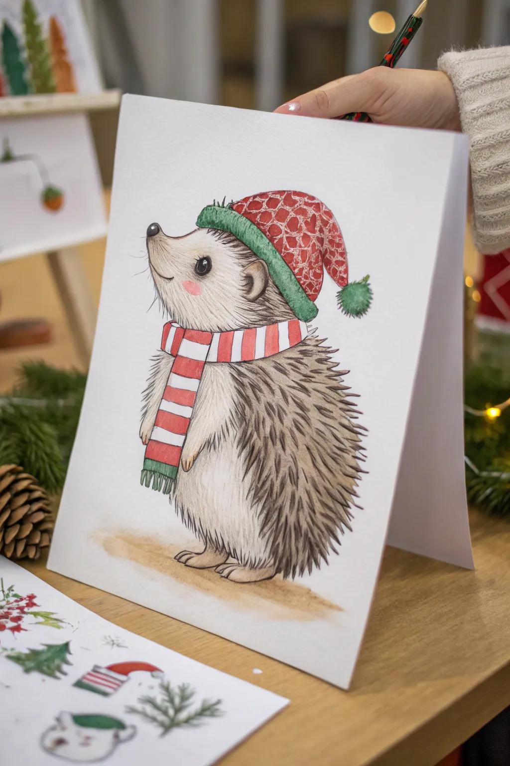 Add cuteness to your holiday art with hedgehog doodles.