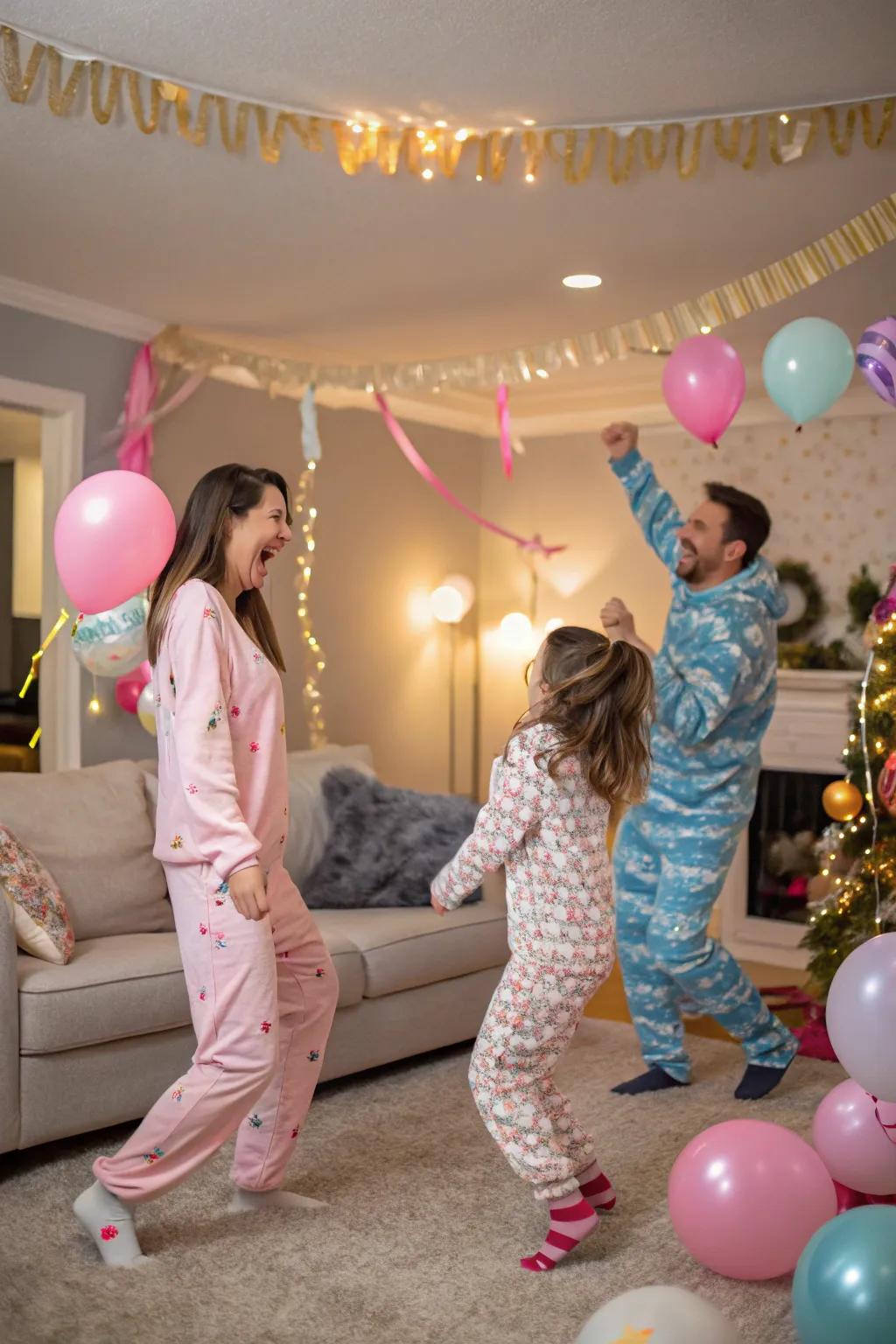 A festive pajama dance party filled with laughter and joy.