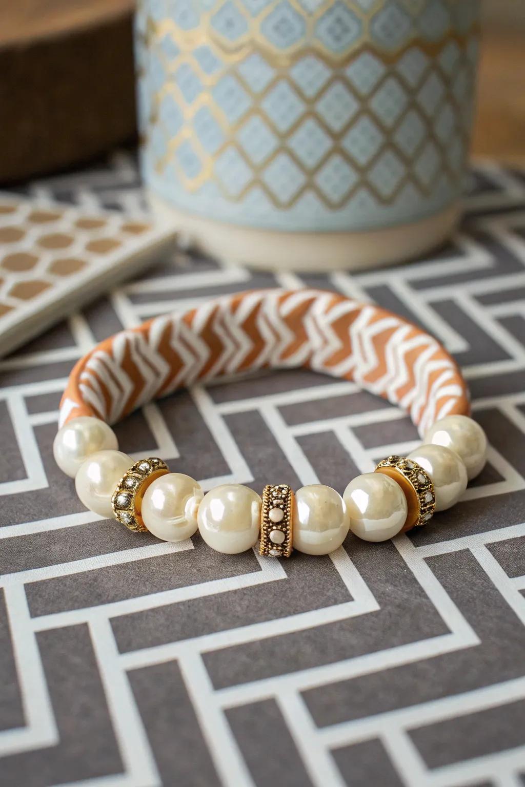 Chevron patterns and pearls for a chic, modern bracelet.