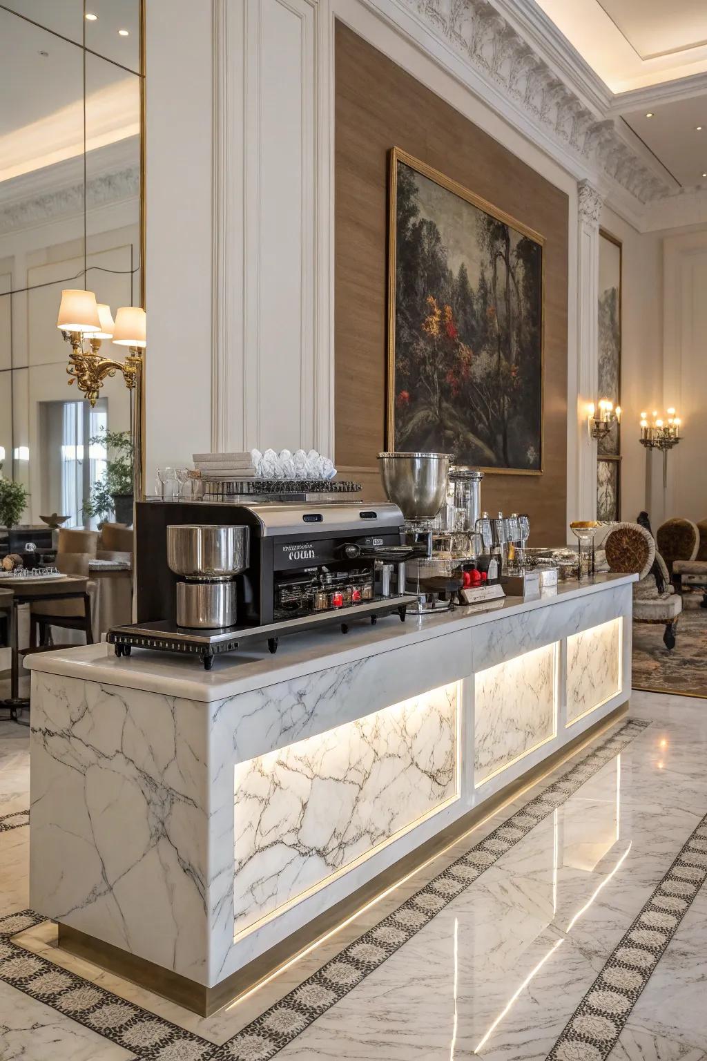 Add elegance with a marble coffee bar feature.