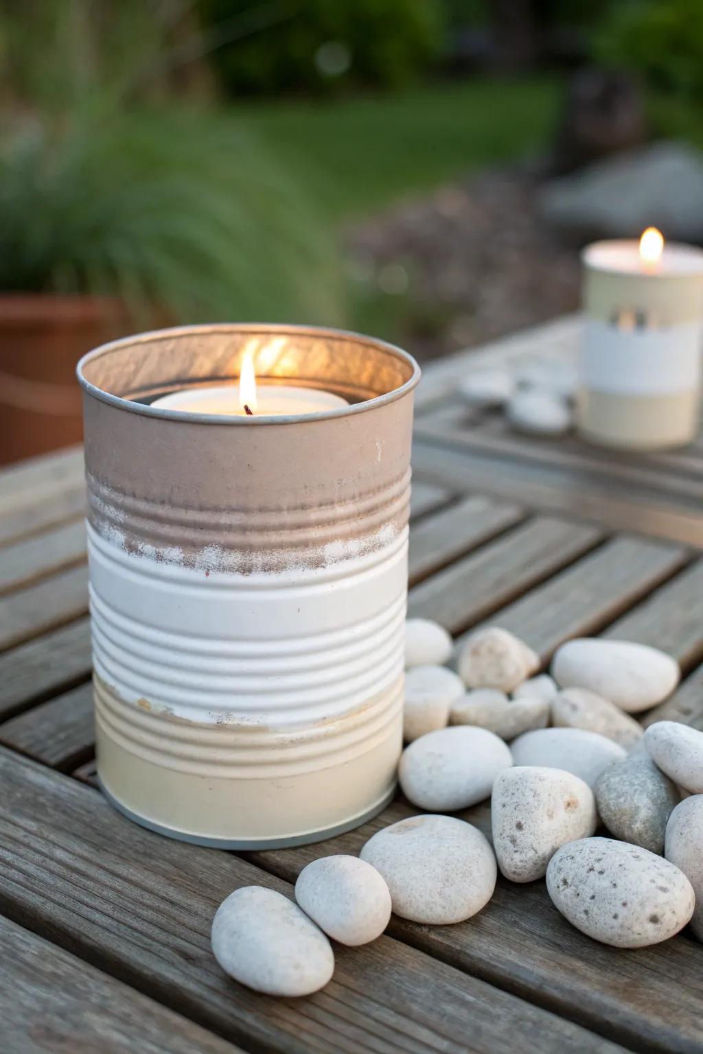 Illuminate your garden gatherings with this chic, repurposed coffee can candle holder!