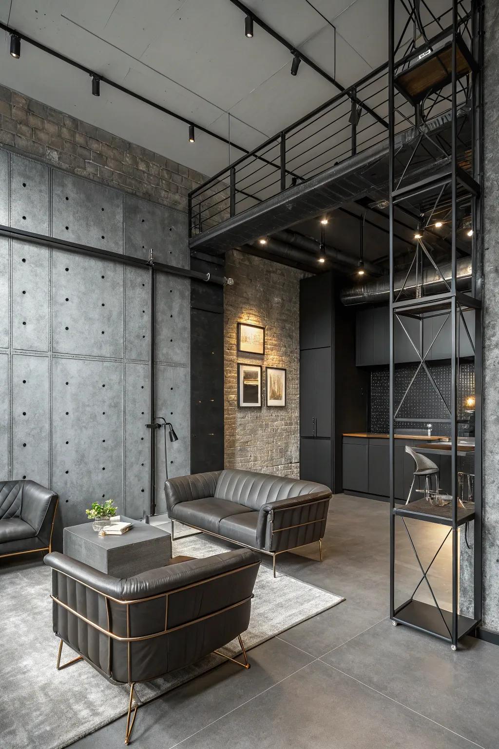 A sophisticated room with charcoal gray hues.