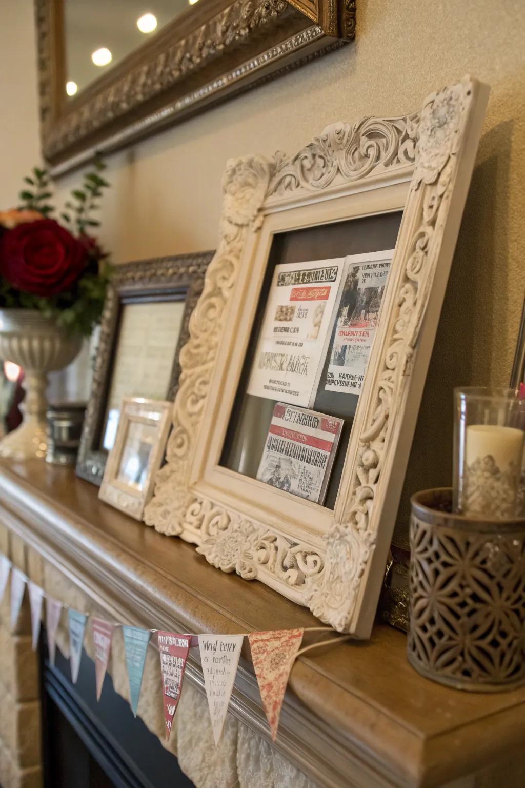 A picture frame showcasing concert tickets, ready for future memories.