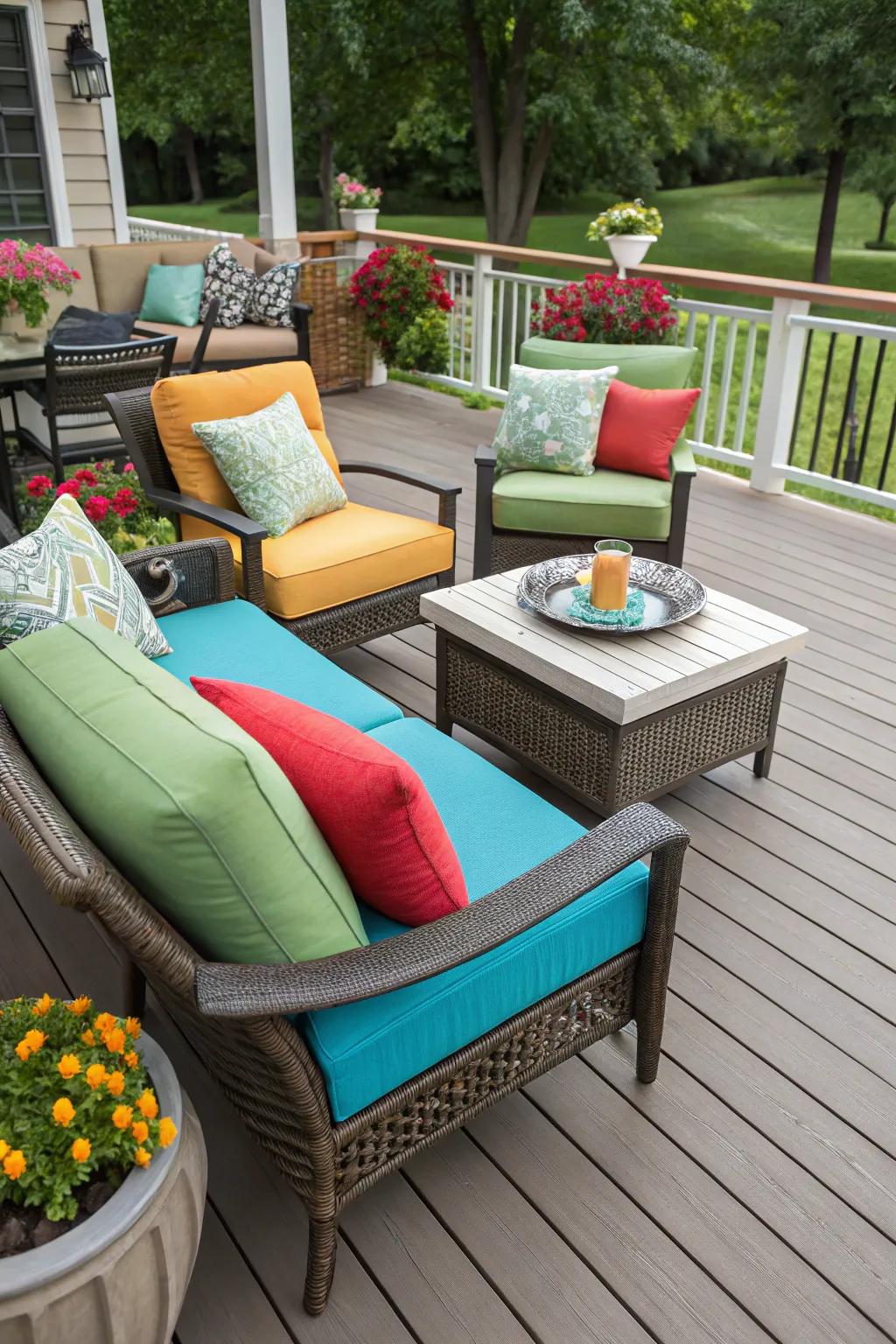 Choose weather-resistant furniture for a stylish, durable deck.