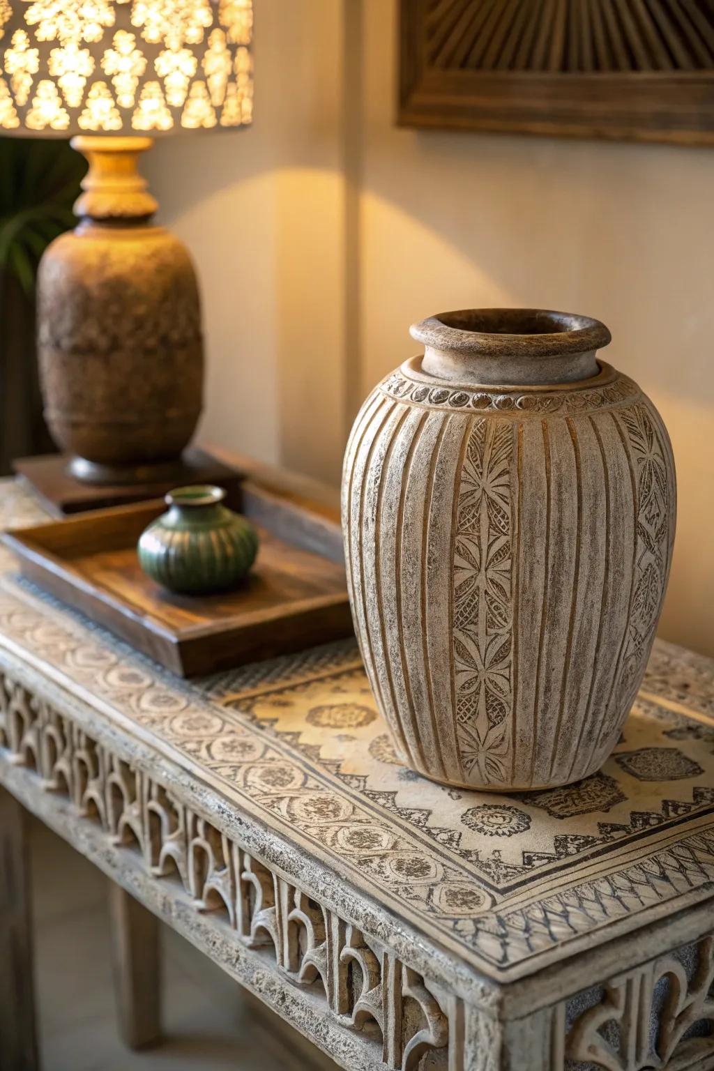 A corrugated jar adds texture and interest to any space.