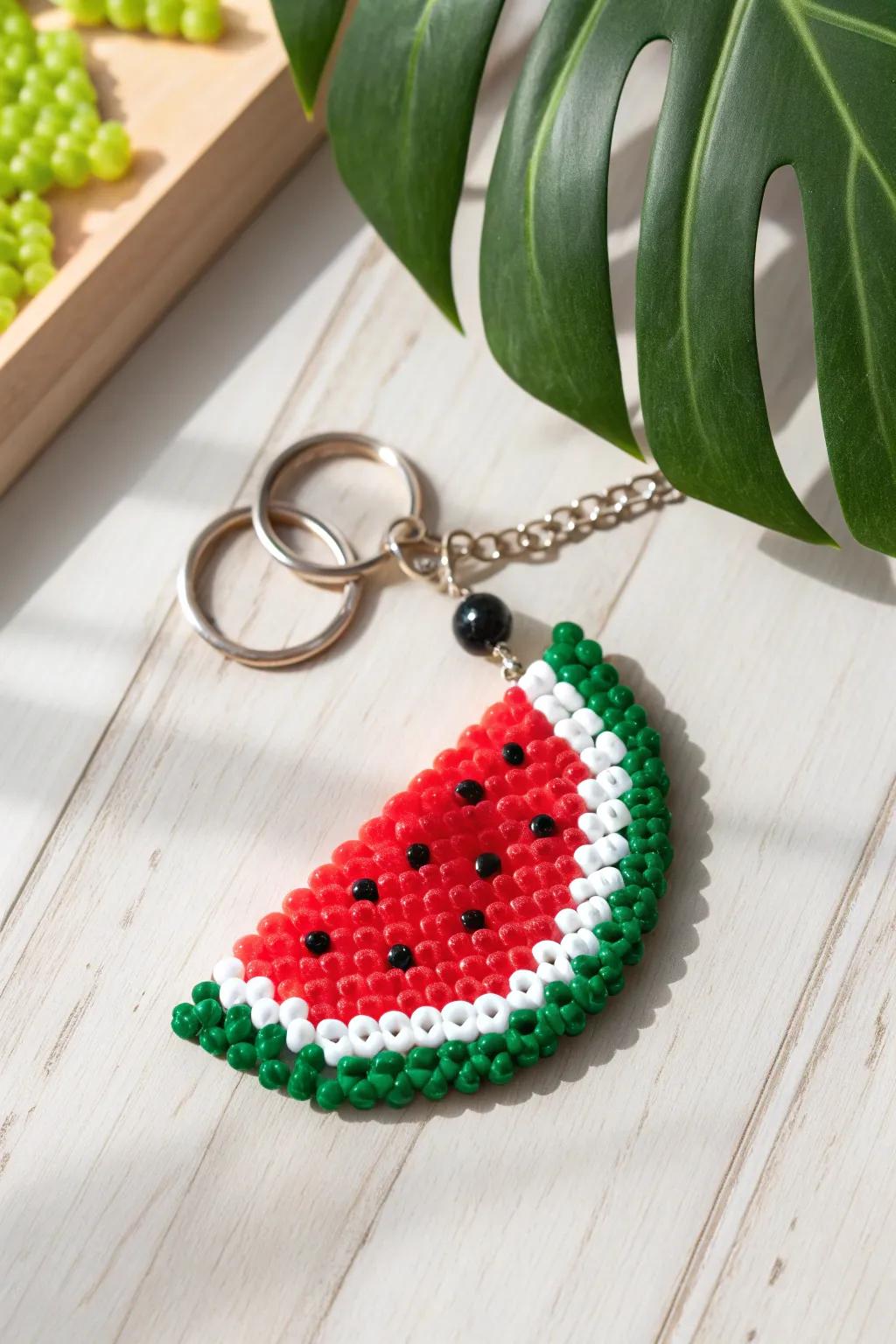 Add a splash of fun to your keys with this charming watermelon perler bead keychain!