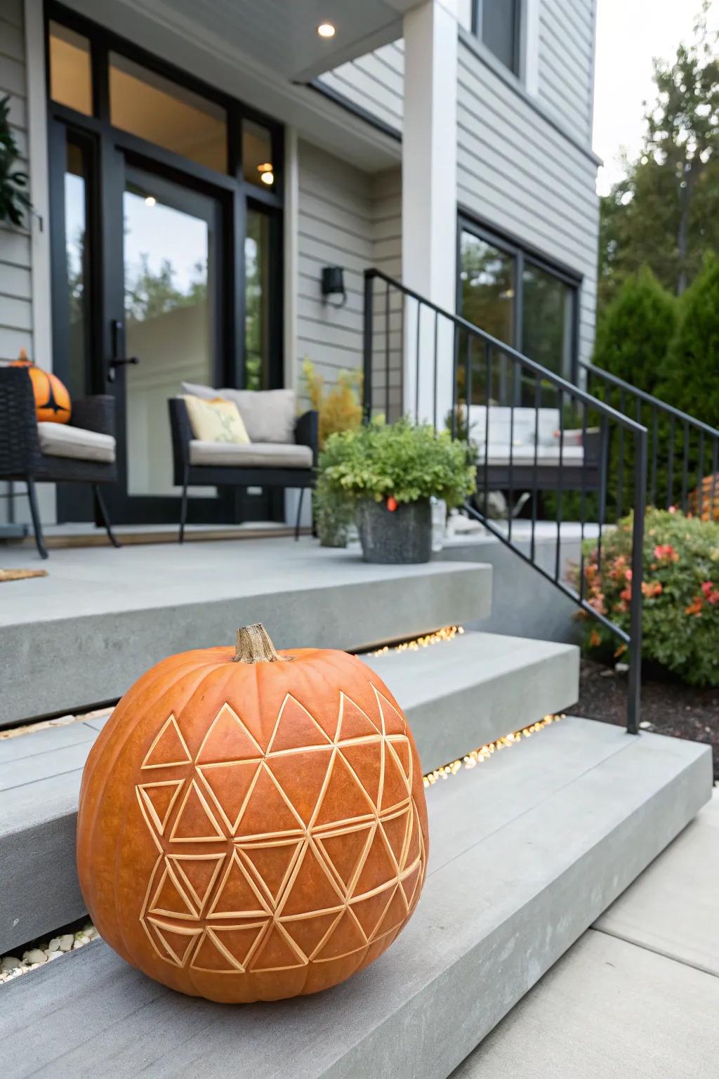 A geometric pattern pumpkin adds a contemporary twist.