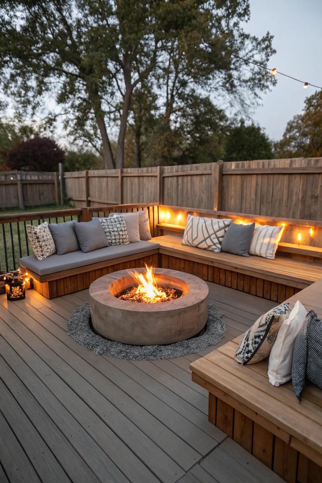 Gather around a cozy fire pit on your deck.