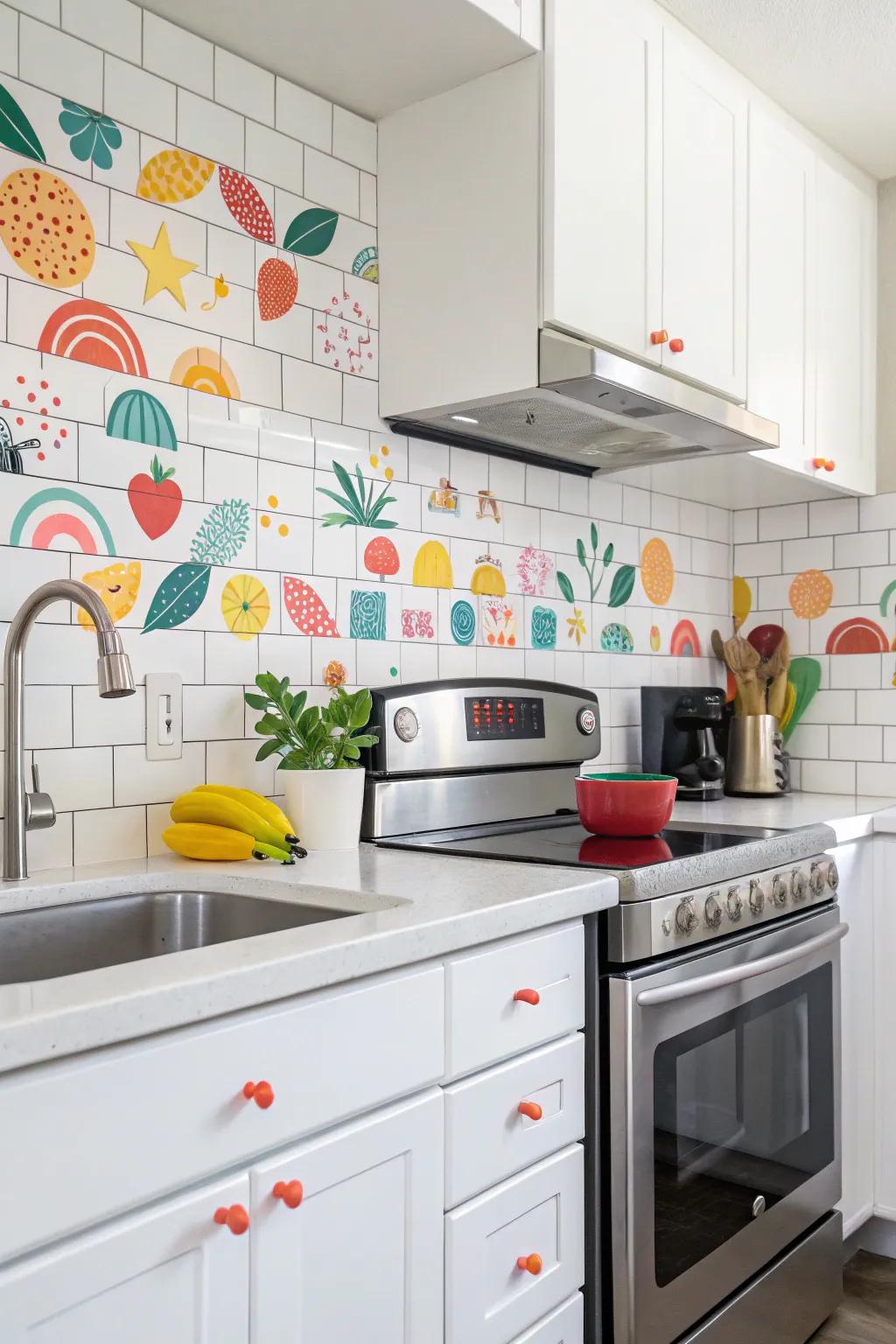 Peel-and-stick decals personalize your backsplash instantly.