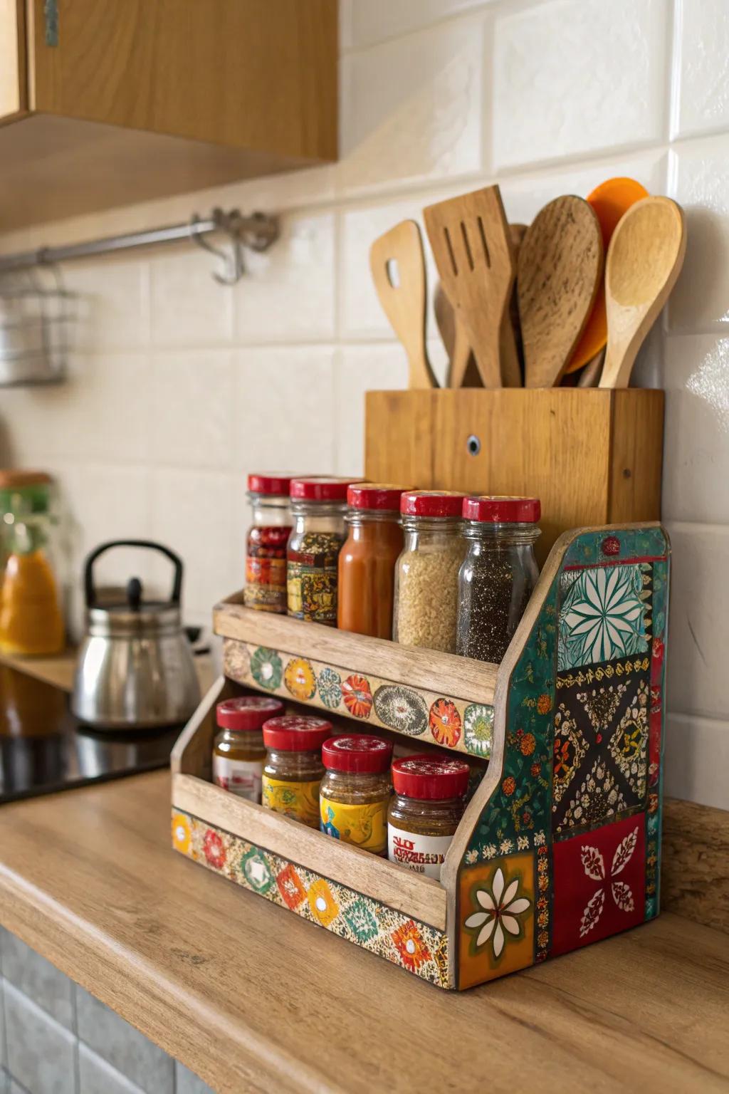 A custom spice rack to keep spices organized and accessible.