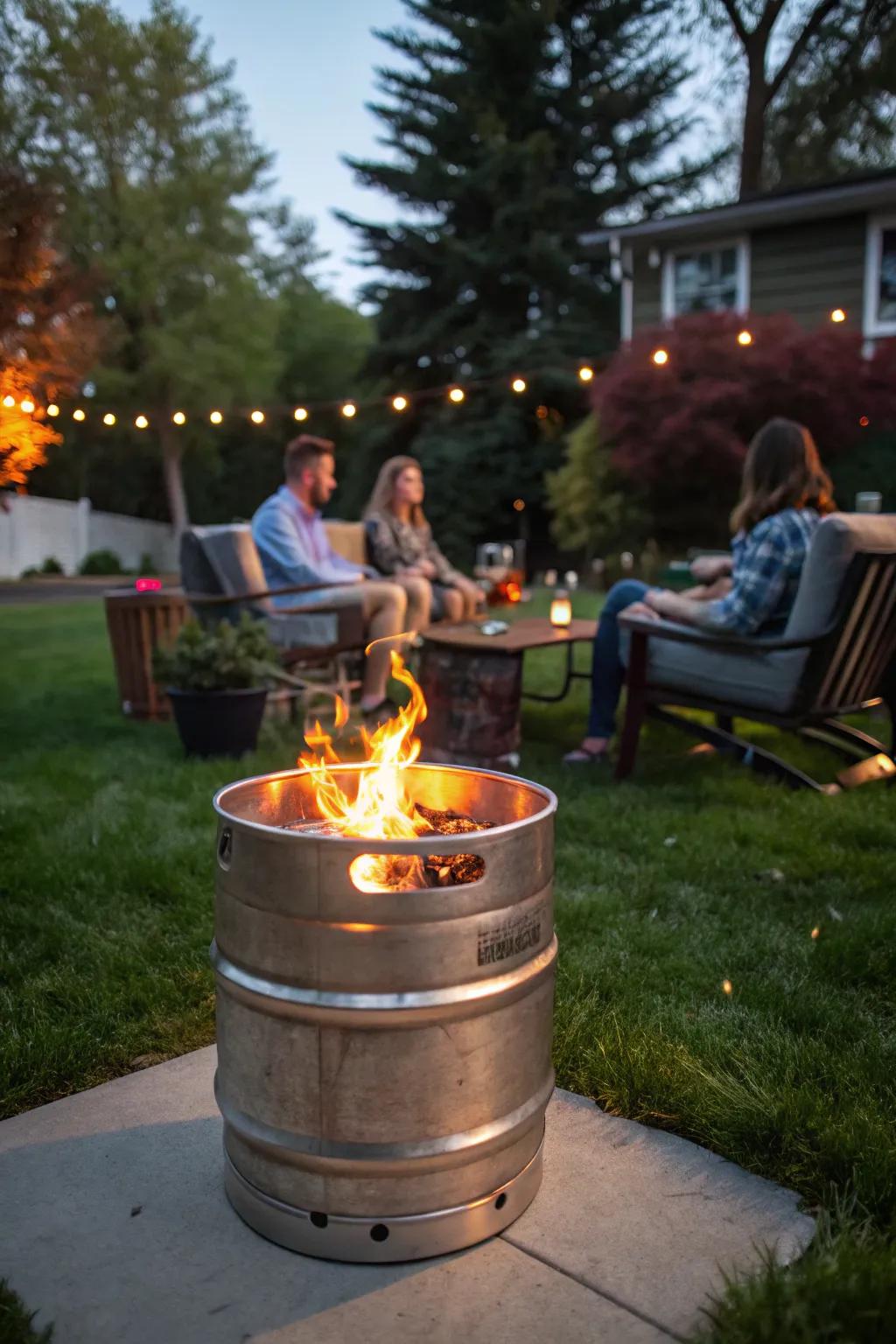 A beer keg fire pit is a quirky and shiny conversation starter.