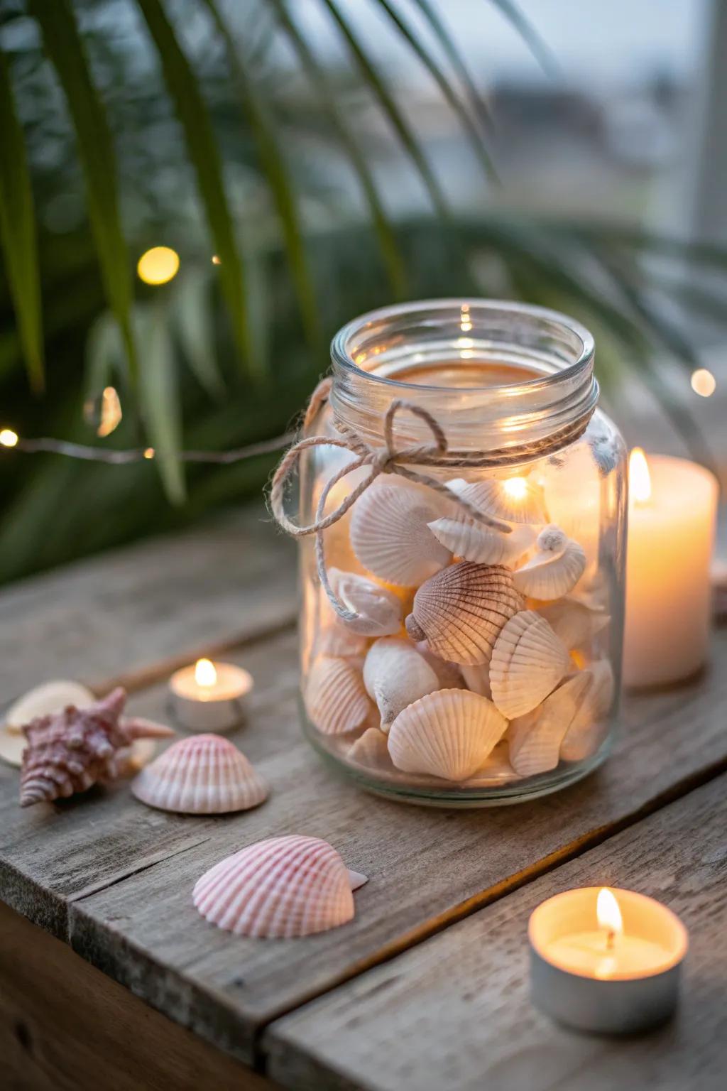 Bring the beach to your backyard with these enchanting shell-covered lanterns.