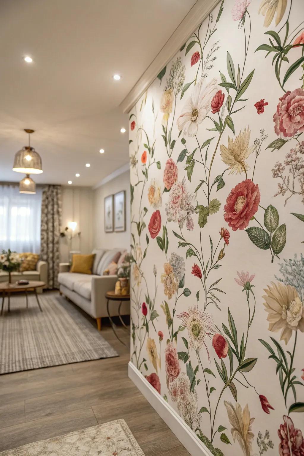 Floral wallpaper instantly adds spring charm and a focal point to any room.